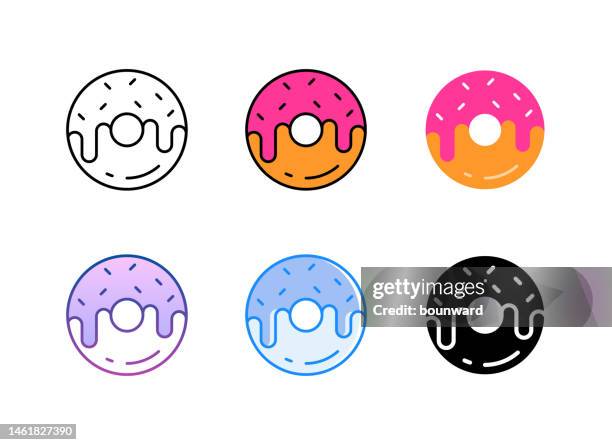 stockillustraties, clipart, cartoons en iconen met donut icon. 6 different styles. editable stroke. - dairy logo