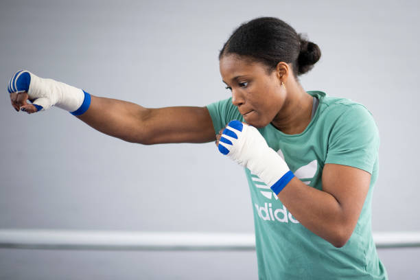 Caroline Dubois during a BOXXER Media Day at McGuigan Gym on February 02, 2023 in London, England.
