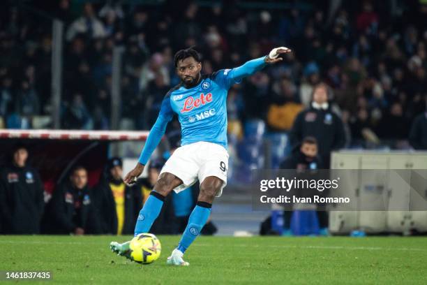 André-Frank Zambo Anguissa of SSC Napoli in action during the Serie A match between SSC Napoli and AS Roma at Stadio Diego Armando Maradona on...