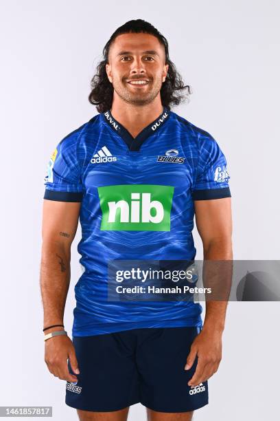 Sam Nock poses during the Blues Super Rugby 2023 team headshots session at Blues HQ on January 25, 2023 in Auckland, New Zealand.