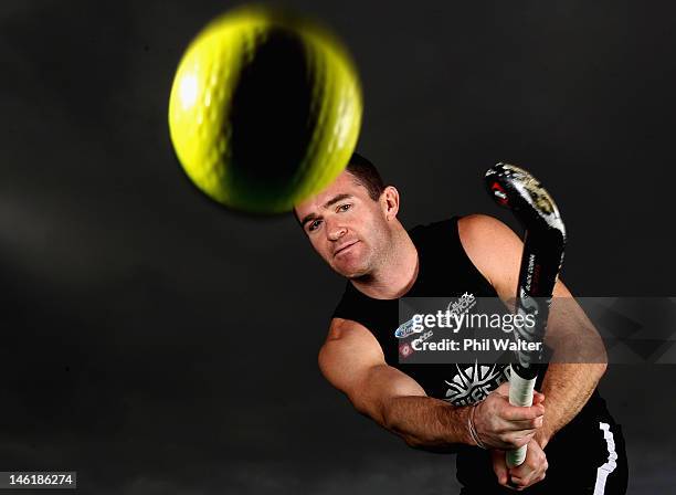 Phil Burrows of the New Zealand Black Sticks poses for a portrait during the New Zealand Hockey Olympic Games Team Announcement at Hockey NZ on June...