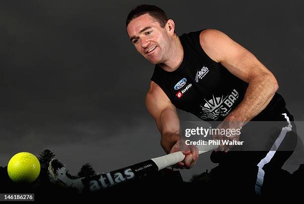 Phil Burrows of the New Zealand Black Sticks poses for a portrait during the New Zealand Hockey Olympic Games Team Announcement at Hockey NZ on June...