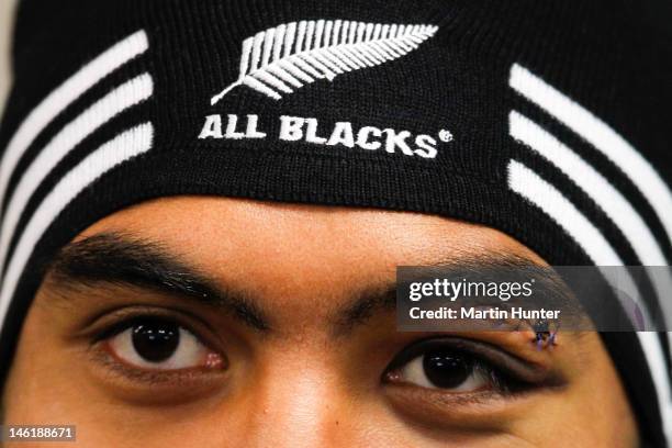 Victor Vito of the All Blacks speaks to media after a New Zealand All Blacks training session at Linfield Park on June 12, 2012 in Christchurch, New...