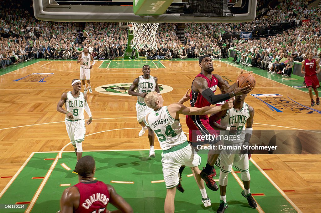 Miami Heat LeBron James in action vs Boston Celtics at TD Garden