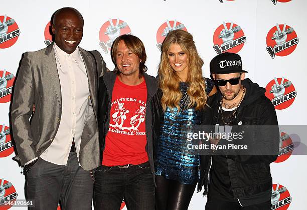 The Voice judges, Seal, Keith Urban, Delta Goodrem and Joel Madden pose during The Voice Final Four Press Conference at Hordern Pavilion on June 12,...