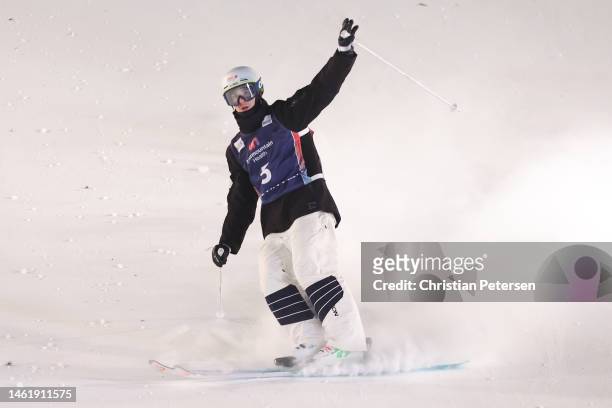 Matt Graham of Team Australia reacts after competing during the Men's Moguls Finals on day one of the Intermountain Healthcare Freestyle...