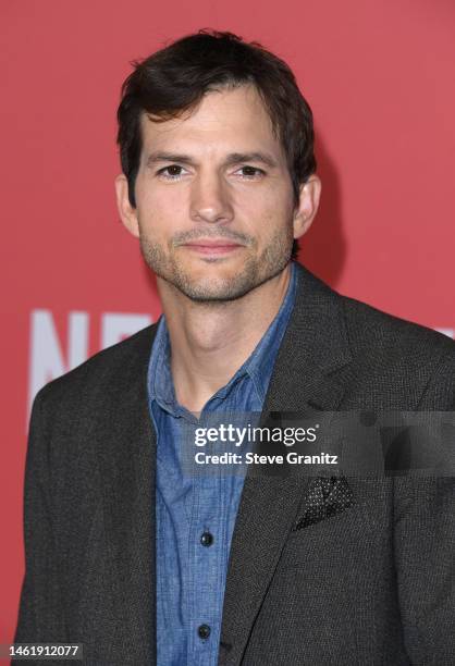 Ashton Kutcher arrives at the World Premiere Of Netflix's "Your Place Or Mine" at Regency Village Theatre on February 02, 2023 in Los Angeles,...