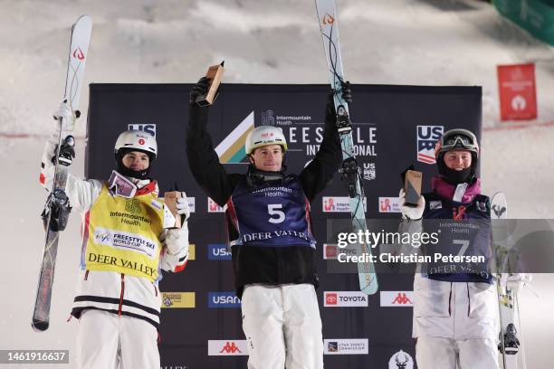 Mikael Kingsbury of Team Canada in second place, Matt Graham of Team Australia in first place, and Benjamin Cavet of Team France in third place...