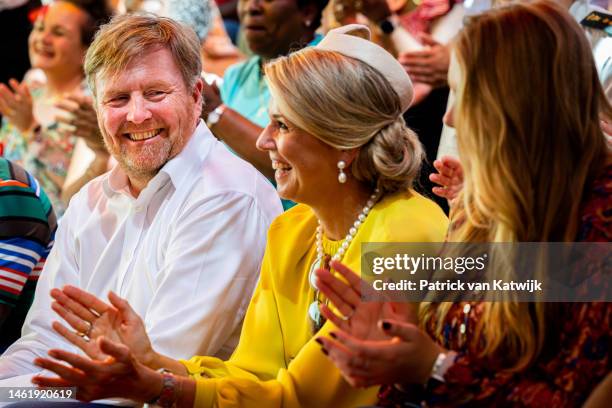 King Willem-Alexander of The Netherlands, Queen Maxima of The Netherlands and Princess Amalia of The Netherlands visit a music performance during a...