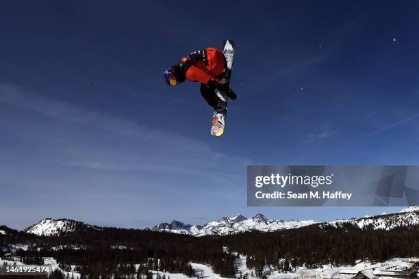 Valentino Guseli of Australia completes a training run on the halfpipe during day two of the Toyota U.S. Grand Prix at Mammoth Mountain on February...