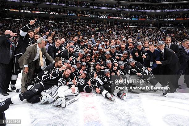 The Los Angeles Kings celebrate after winning the Stanley Cup against the New Jersey Devils in Game Six of the 2012 Stanley Cup Final at Staples...