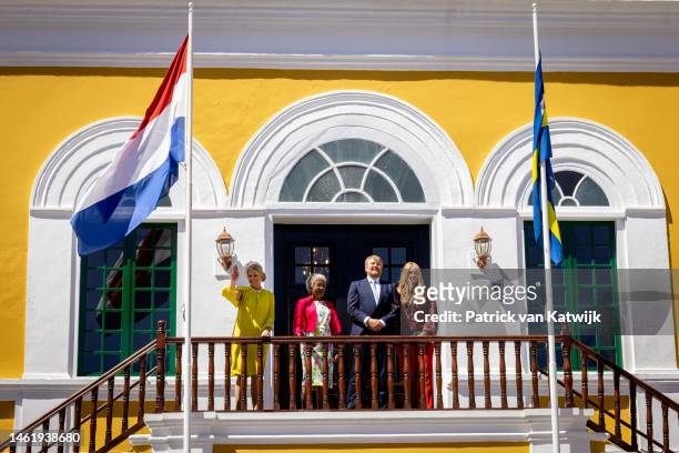 Queen Maxima of The Netherlands, King Willem-Alexander of The Netherlands, and Princess Amalia of The Netherlands visit governor Lucille George-Wout...