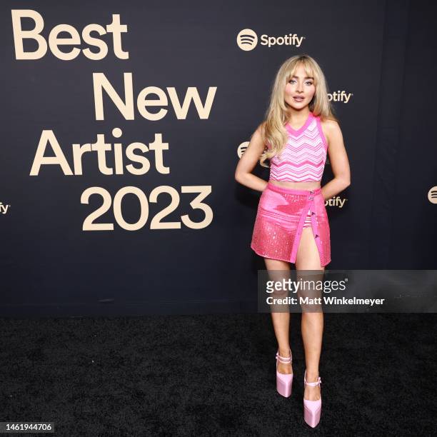 Sabrina Carpenter attends Spotify's 2023 Best New Artist Party at Pacific Design Center on February 02, 2023 in West Hollywood, California.