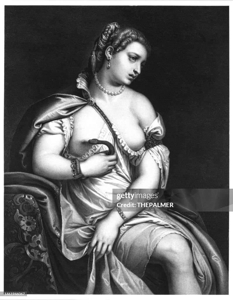 Cleopatra bitten by the snake engraving 1888