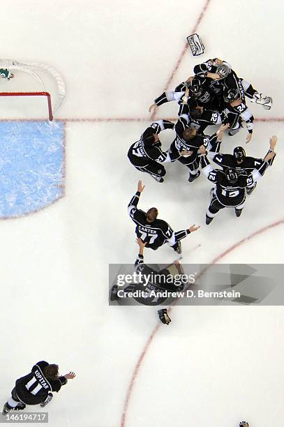 The Los Angeles Kings celebrate after winning the Stanley Cup against the New Jersey Devils in Game Six of the 2012 Stanley Cup Final at Staples...