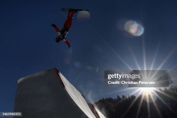 Wang Guochen of Team China takes an aerial practice run during the Intermountain Healthcare Freestyle International Ski World Cup at Deer Valley...