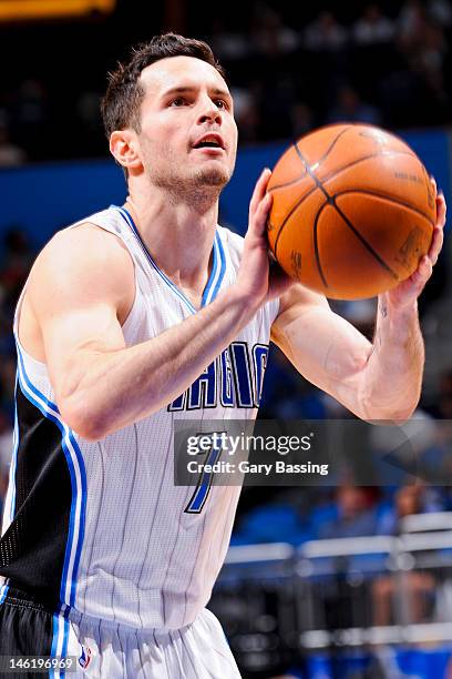 Redick of the Orlando Magic shoots a free-throw against the Indiana Pacers in Game Four of the Eastern Conference Quarterfinals during the 2012 NBA...