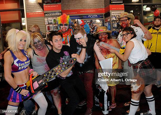 Cosplayer Jessica Nigri as Juliet Starling and writer/director James Gunn participate in the Warner Bros. Interactive Entertainment And Grasshopper...