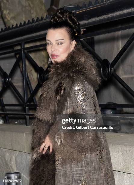 Actress Debi Mazar is seen leaving Marc Jacobs Runway Show 2023 at the Park Avenue Armory on February 02, 2023 in New York City.