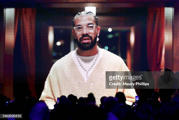 Drake appears via video during the Recording Academy Honors presented by The Black Music Collective during the 65th GRAMMY Awards on February 02,...