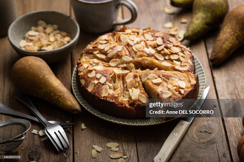 Home made almond cake with pears