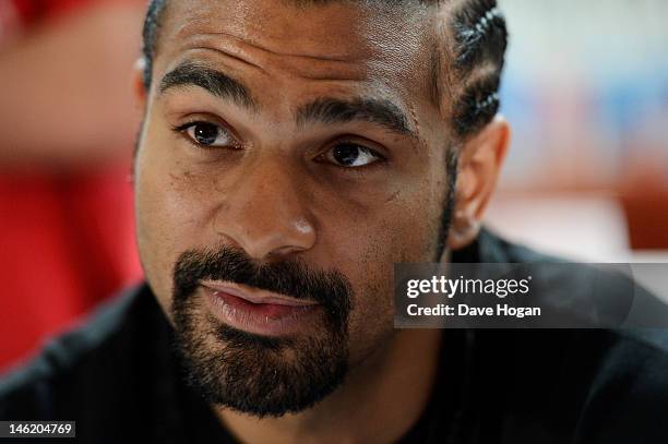 David Haye attends a press conference prior to the David Haye and Dereck Chisora fight, to be held on July 14 at Upton Park, at The Park Plaza...