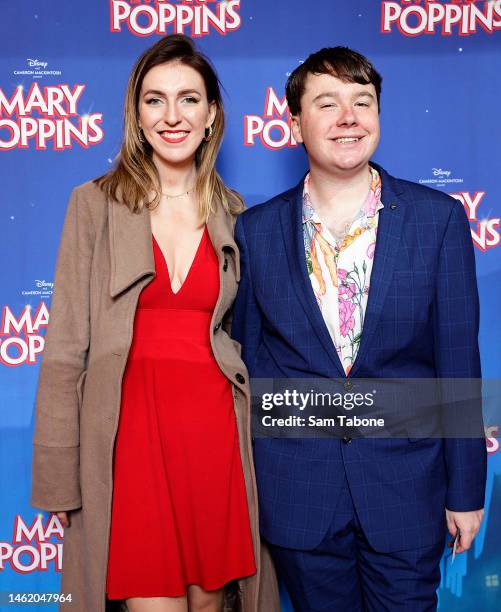 Melanie Bracewell and James Malcolm attend the opening night of Mary Poppins at Her Majesty's Theatre on February 03, 2023 in Melbourne, Australia.