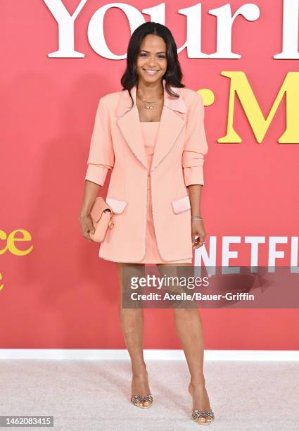 Christina Milian attends the World Premiere of Netflix's "Your Place Or Mine" at Regency Village Theatre on February 02, 2023 in Los Angeles,...