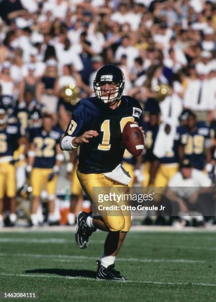 Justin Vedder, Quarterback for the University of California, Berkeley Golden Bears runs the football during the NCAA Big 12 college football game...