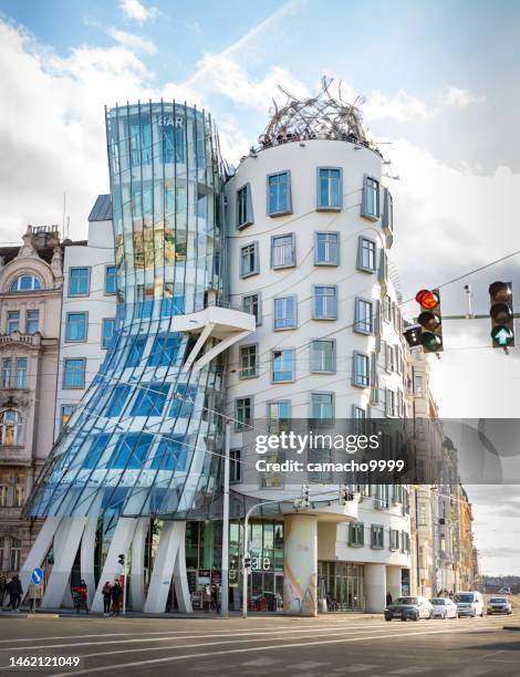 dancing house or fred and ginder building in prague - frank gehry stock pictures, royalty-free photos & images