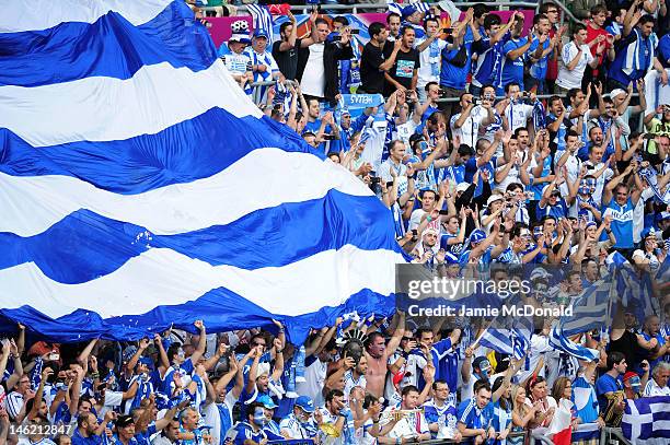 Greece fans during the UEFA EURO 2012 group A match between Greece and Czech Republic at The Municipal Stadium on June 12, 2012 in Wroclaw, Poland