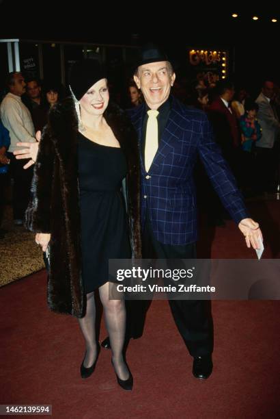 Jack Carter and wife during Opening Night of "Guys and Dolls" at Pantages Theater in Hollywood, California, United States, 11th November 1993.
