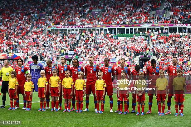 The Czech Republic team line up during the UEFA EURO 2012 group A match between Greece and Czech Republic at The Municipal Stadium on June 12, 2012...