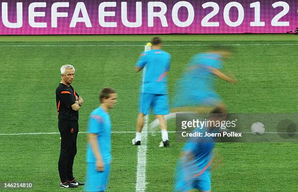 Head coach Bert van Marwijk is seen during a Netherlands training session ahead of their UEFA EURO 2012 Group B match against Germany, at Metalist...