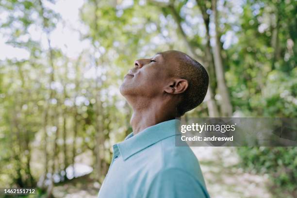 portrait of mature man breathing fresh air - handsome man imagens e fotografias de stock