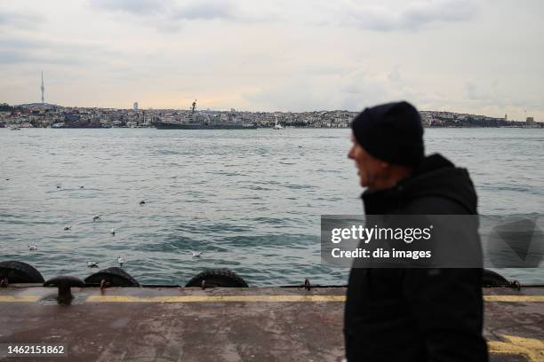 The US Navy warship USS Nitze is in the Bosphorus on February 3, 2023 in Istanbul, Türkiye. The Arleigh Burke-class warship of the US Navy, the USS...