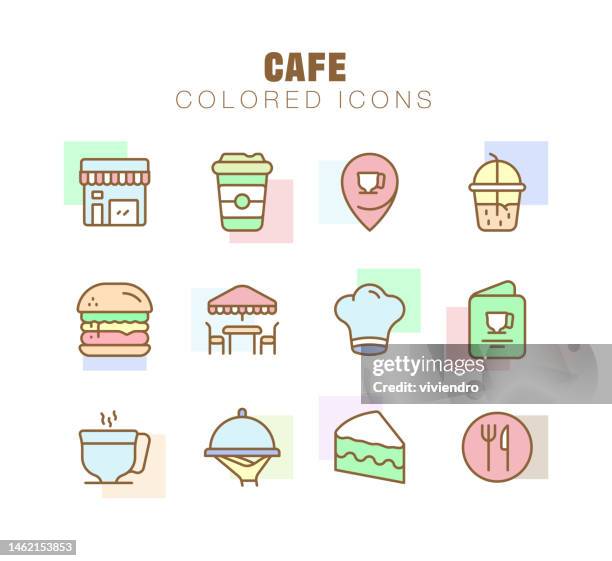 cafe line icon set. editable stroke. pixel perfect. - modern restaurant interior stock illustrations