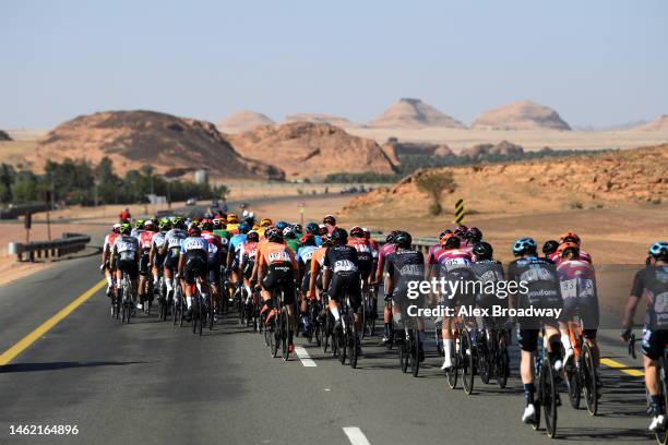 General view of the peloton competing during the 3rd Saudi Tour 2023 - Stage 5 a 142,9km stage from AlUla Old Town to Maraya 846m / #SaudiTour / on...