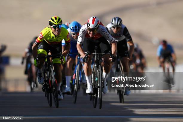 Simone Consonni of Italy and Team Cofidis crosses the finish line and win the stage ahead of Matteo Malucelli of Italy and Team Bingoal WB, Pascal...