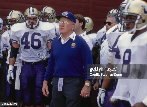 Don James , Head Coach for the University of Washington Huskies during the NCAA Pac-10 college football game against the University of Southern...