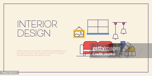 interior design related design with line icons. architect, designer, home decor, trendy. - decor stock illustrations