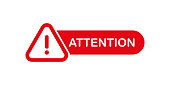 Attention red speech bubble icon. Hazard information vector