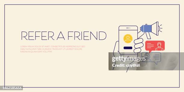 refer a friend related design with line icons. internet, connection, communication, friendship. - referral stock illustrations