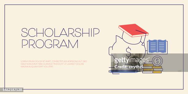 scholarship program related design with line icons. education, student, expenses, sponsor. - scholarship award stock illustrations