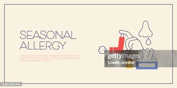 illustrazioni stock, clip art, cartoni animati e icone di tendenza di design correlato all'allergia stagionale con icone di linea. raffreddore e influenza, sinusite, sintomo, polline. - allergia