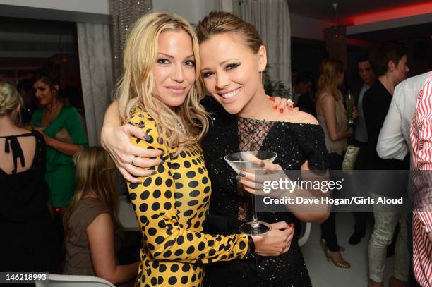 Sarah Harding and Kimberley Walsh attend a party to celebrate Kimberley Walsh's last appearance as Princess Fiona in the musical 'Shrek' at Vanilla...