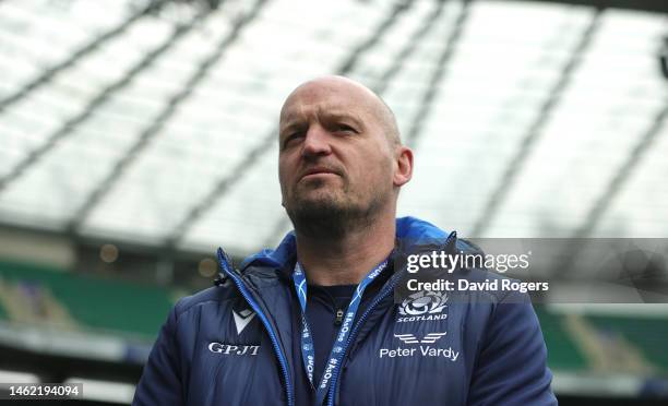 Gregor Townsend, the Scotland head coach looks on during the Scotland captain's run at Twickenham Stadium on February 03, 2023 in London, England.