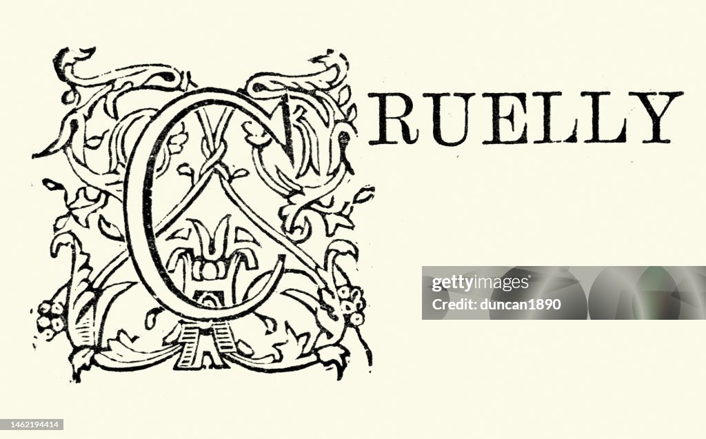 ビンテージイラスト華やかな大文字C、残酷なフォント、書体、ビクトリア朝19世紀