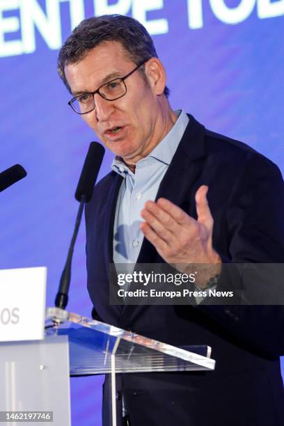 The president of the Partido Popular , Alberto Nuñez Feijoo, speaks at the presentation of the mayoral candidate of Alcantarilla, on February 3 in...