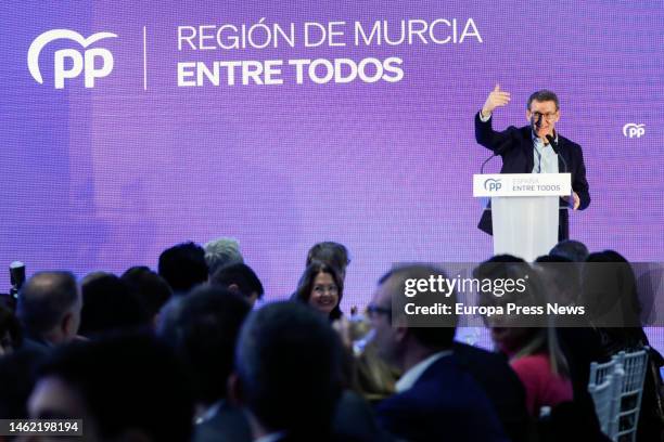 The president of the Partido Popular , Alberto Nuñez Feijoo, speaks at the presentation of the mayoral candidate of Alcantarilla, on February 3 in...